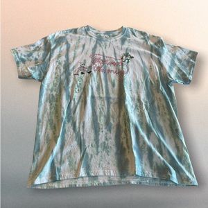 White Green Dyed Graphic Tee Spooky Turtles Shirt - SZ XL - tye dye tees - NEW